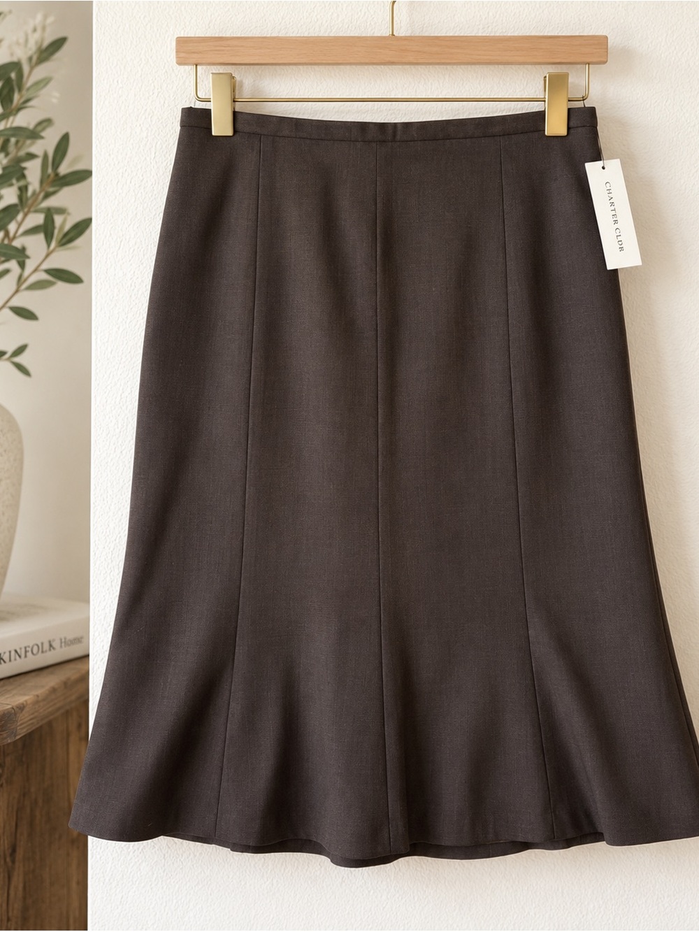 NWT Charter Club Wool Blend A-Line Skirt Brown Size 10